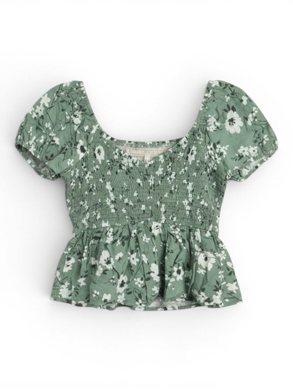 Cupshe Sage Green Floral Smocked Crop Top